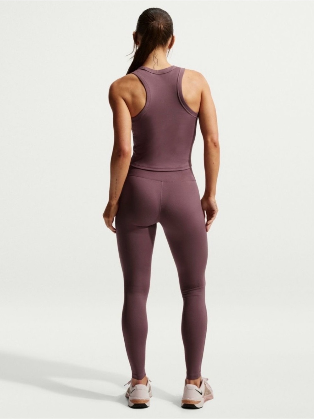 Nike Women's One Fitted Dri-FIT Cropped Tank Top, S, Tattoo (Mauve)/White - Picture 5 of 7